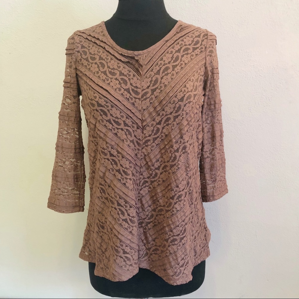 Lilka Anthropologie Sheer Colette  Brown Blouse